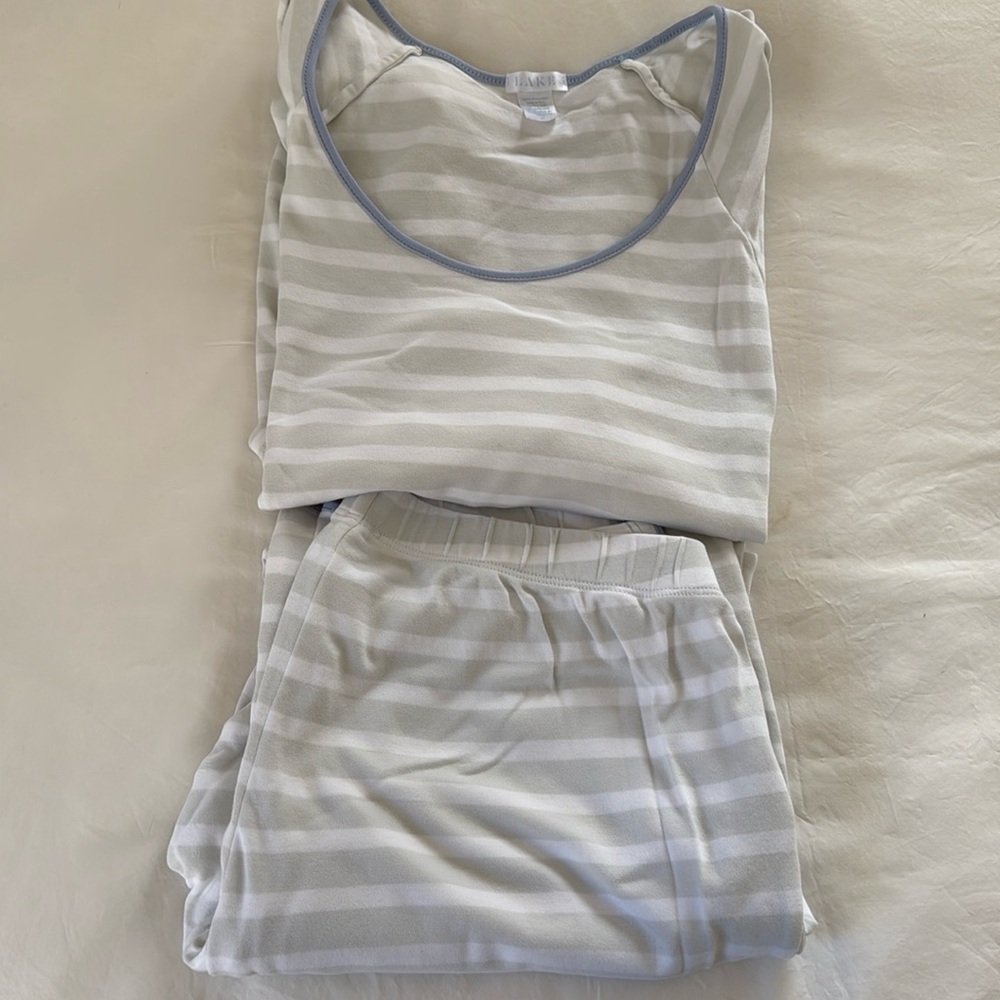 Lake Blue/Grey Long Sleeve Striped Pajama Set, Size M